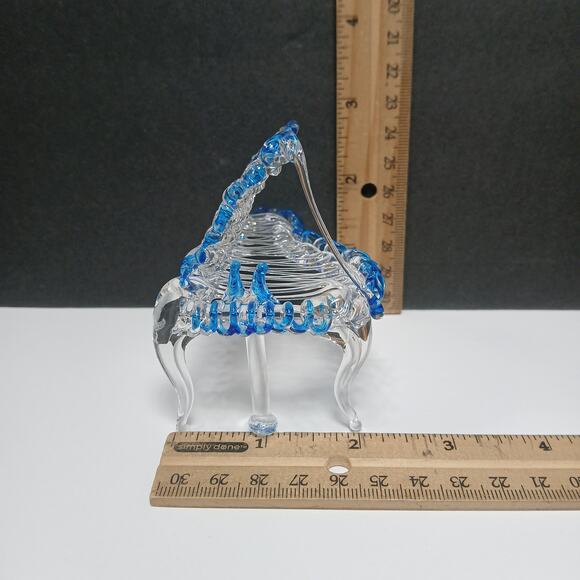 Hand Blown Spun Art Glass Mini Blue and Clear Grand Piano Figurine 3x3x2" - Picture 8 of 8